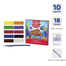 Plasticine 10 colors, 180 g, Erichkrause ArtBerry, premium, with aloe vera, with a stack, individual packaging of bars, in cardboard packaging