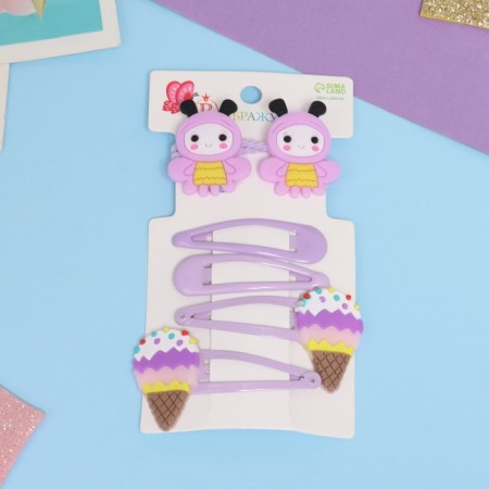 Shirley hair set (2 elastic bands 5 cm, 4 invisible 5.5 cm) bee, lilac