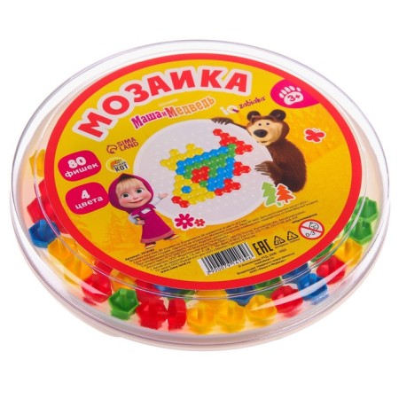 Mosaic round "Masha and the bear", 80 chips, 4 colors-1