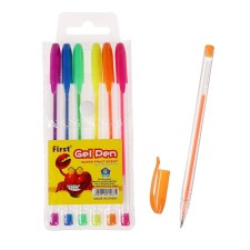 A set of gel pens, 6 colors, fluorescent, in a blister