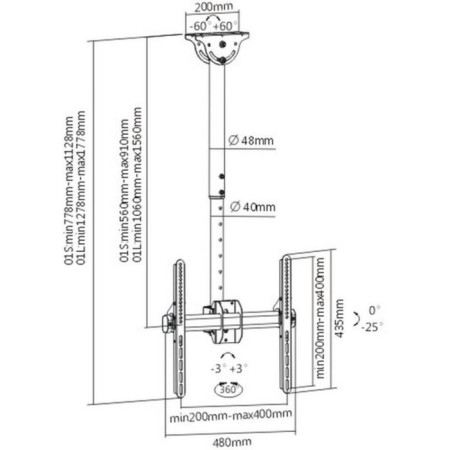 ARM Media LCD-1700, up to 55 kg, 26-65 ", ceiling, inclination, black-1