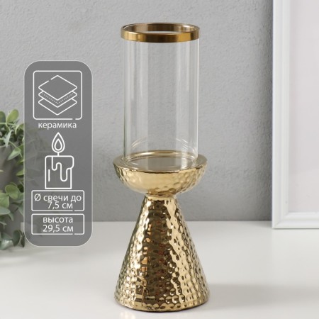 Ceramics candlestick, glass for 1 candle "ibis" d = 7.5 cm gold 10.5x10.5x29.5 cm