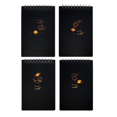 A5 sketchbook, 30 black sheets on the crest, "cat", solid substrate, density 110 gr., Mix