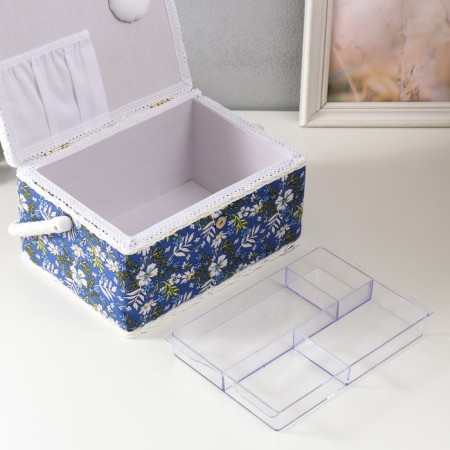 Casket for needlework "Field flowers on blue" 19x26x14.5 cm-5
