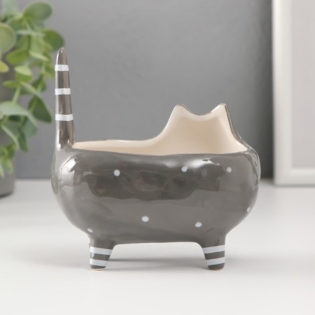 Souvenir Ceramics stand "Gray well -fed cat with colors" 11.2x7.6x11.8 cm-2