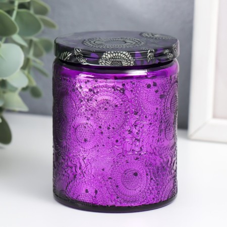Bank for candles glass with a lid "Flower" violet, cylinder, galvanic 9x7x7 cm-1