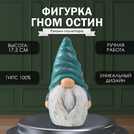 Figure "Gnome of Austin" height 17.5 cm, width 9.5 cm, length 8.5 cm.