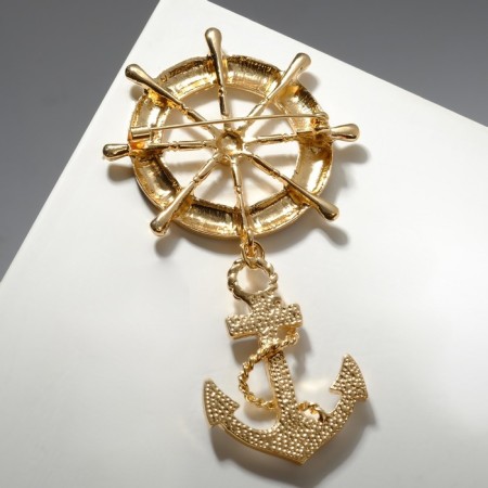 Brooch "Sea Set", white-blue color in gold-1