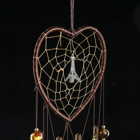 Wind Music Metal "Heart with Eiffel Tower" 4 tubes 5 bells d = 17 cm length 65cm-4