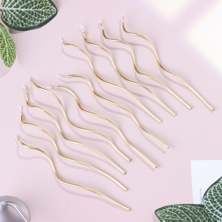Candles for cake twisted "serpentine", 10 pcs, cocktail, golden, 15 cm-2