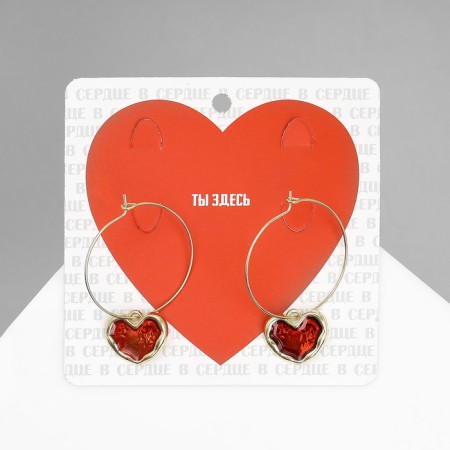 Earrings “hearts” glaze, red color in gold-2
