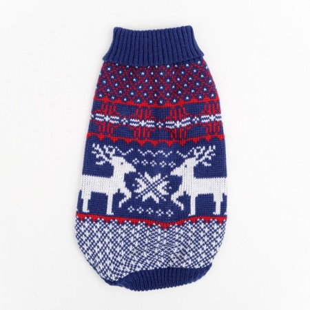 Sweater knitted with the ornament "Deer", Size L (DS 26, OG 32-42, Osh 22-32 cm), Blue-6