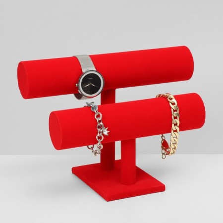 Catch stand, bracelets, two -level, phlock, 25 × 19 × 19 cm, d = 5 cm, red color red-1