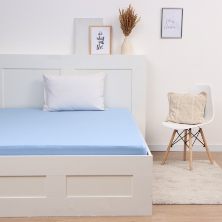 Knitted sheet on the elastic band 160x200x20cm, blue, backup 120g/m, HL100%