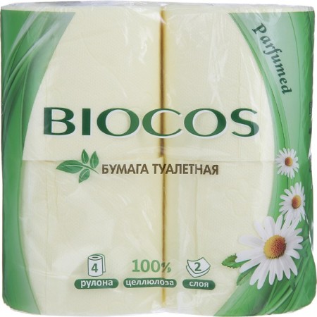 Biocos toilet paper with chamomile aroma, 2 layers, 4 rolls in packaging