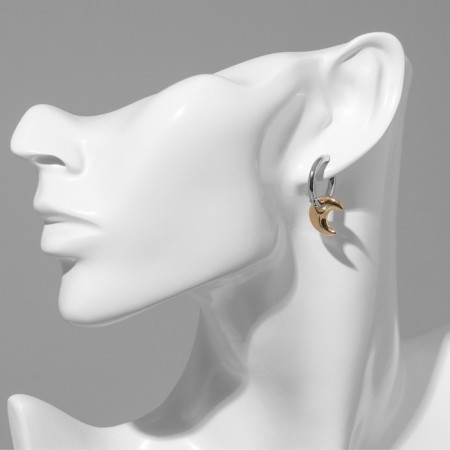 Earrings with the removable element "Transformer" Moon, color silver with gold-3