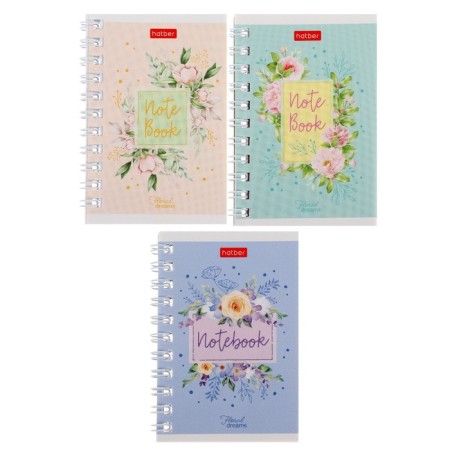 Notebook, A7, 40 sheets, in a cage, on a crest, Floral Dreams, cover Cardon Cover, OFSET block