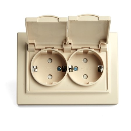 2-seater s/s outlet with a lid, Stekker series Erna, PST16-9015-02, ivory-2