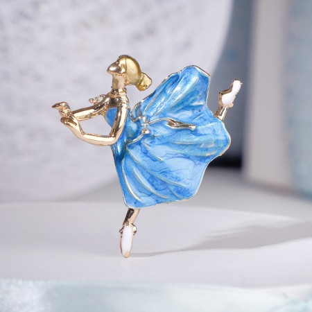 Brooch "Ballerina" weightlessness, blue color in gold