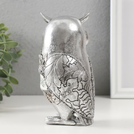 Suvenir Polystone "Silver Filin with Flowers" 7.5x7.5x16 cm-2