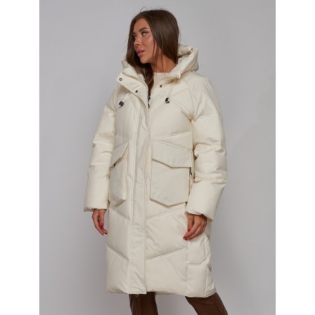 Coat insulated winter female, size 44, beige color-8
