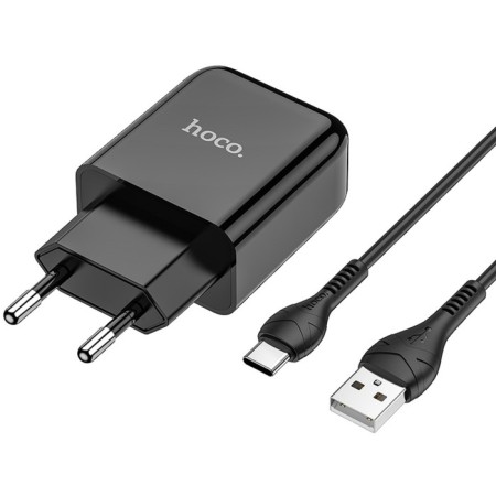 Network charger Hoco N2, USB - 2.1 a, Type -C 1 m cable, black-1