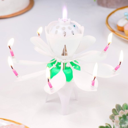 Candle for the cake musical "Tulip", spinning, white, 14.5 × 6 cm-1