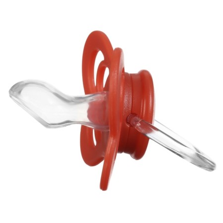 Nipple - orthodontic dummy, silicone, +6 months, with a holder, cherry color-3