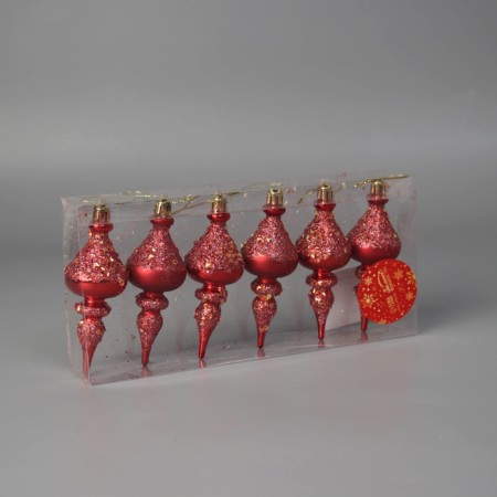 Christmas tree toy "Icrugaisic icicles Figure shine" (set 6 pcs) 4x11 cm, red-1