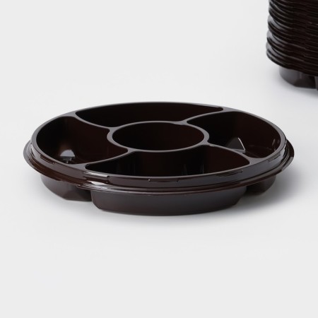 Menzhitsa is disposable plastic, d = 26 × 4.2 cm, 5 sections, bottom, round, 110 pcs/pc, brown color-8