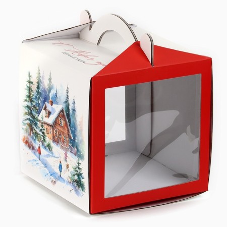 Confectionery box with a window, a chest, "heat and comfort", 20 x 20 x 20 cm, New Year-1