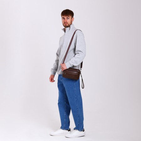 Male bag over the shoulder, artificial leather, brown color-4