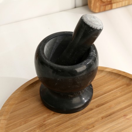 A mortar with a pestle made of stone is medium, 250 ml, black marble, in a box-7