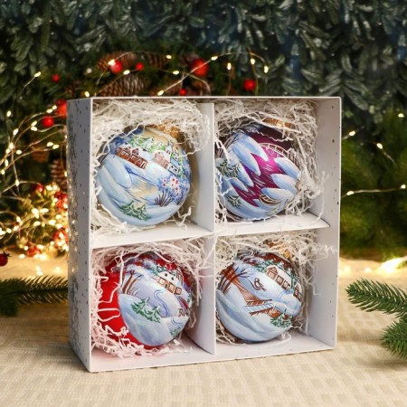 A set of 4 Christmas balls 100 mm "Winter Dream"-5