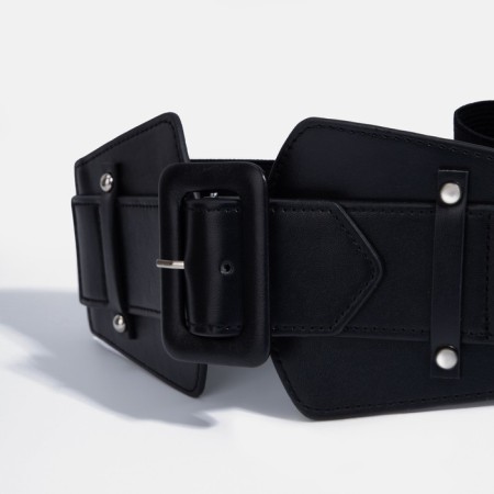 Women's belt, width 7.5 cm, metal buckle, black color-1
