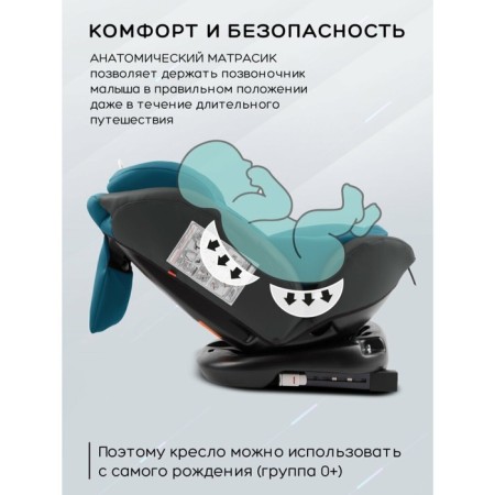 AMAROBABY BRILLANT, ISOFIX fastening, class D, group 0+/1/2/3 (0-36 kg), Biryuzovoy color, Brierous Class-9