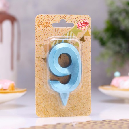 Candle in the Cake "Fine", number "9", blue metallic, 6.5 cm-1