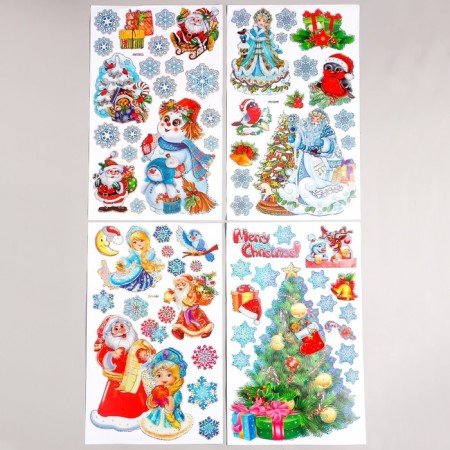 Sticker Plastic Interior 3D "Santa Claus and Snow Maiden" MIX 30x50 cm