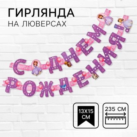 Girland on the eyelets "Happy Birthday!", Length 235 cm, Princess Sofia