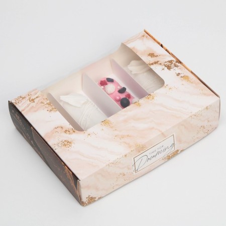 Box for eclairs, confectionery packaging, 4 inserts, “marble”, 20 x 15 x 5 cm-5