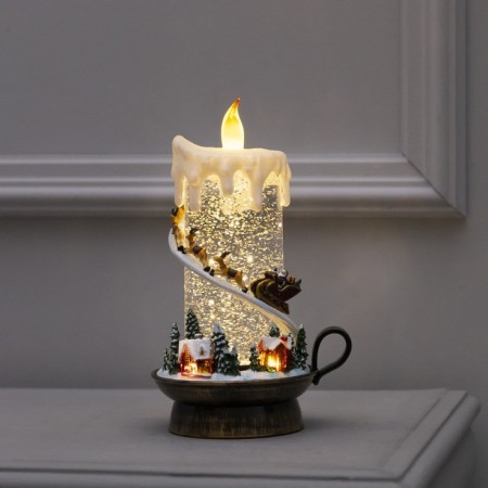 LED candle with Santa Claus, 14 × 23 × 12 cm, plastic, AAX3 batteries (not complete), USB, glow warm white