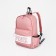 A backpack with a zipper, an outer pocket, 2 side pockets, pink color