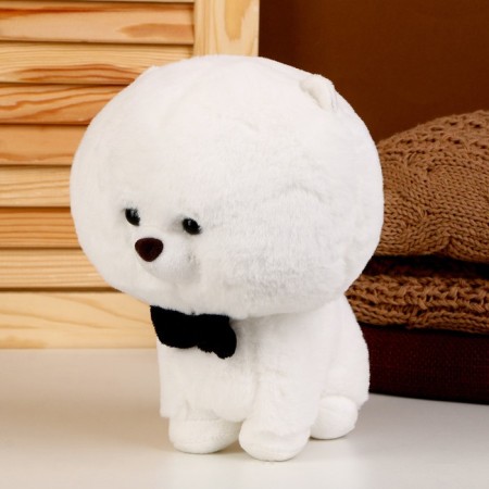 Soft toy "Dog" with a butterfly, 22 cm, white color