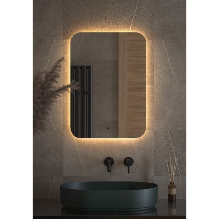 Mirror with Defesto LED backing 21 W, 50x70 cm, IR - switch, warm white light-2