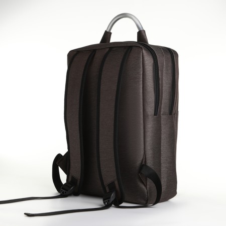 City backpack on a zipper, 2 pockets, with USB, brown color-3