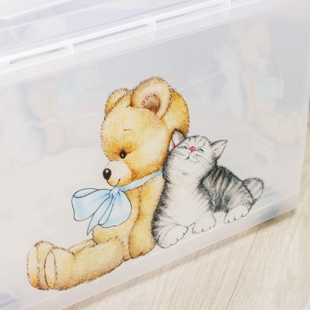 Storage container "Bear and kitten", 35 l, 50.5 × 31.5 × 28 cm, on wheels, color transparent-4