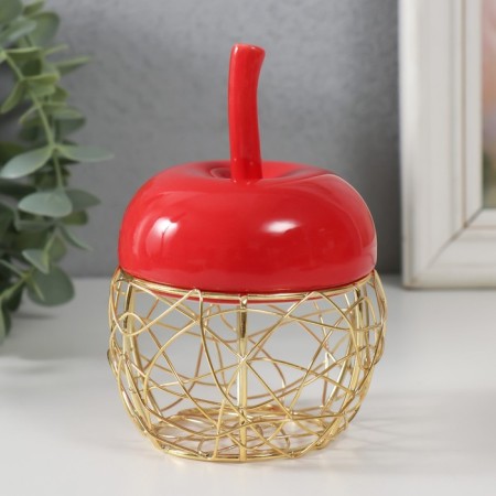 Coramics box, metal "Apple" red 8.5x8.5x12 cm-2