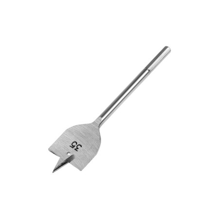 Drill on wooder scrap, hexagonal shank, 35 x 152 mm