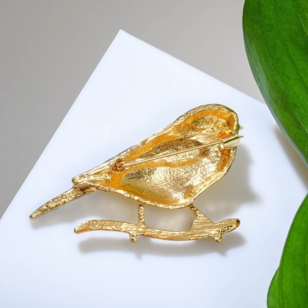Brooch "Bird" tit, black and yellow in gold-1