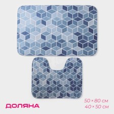 A set of mats for the bathroom and toilet of the Burleske Dolyan, 2 pcs, 50 × 80, 40 × 50 cm, blue color